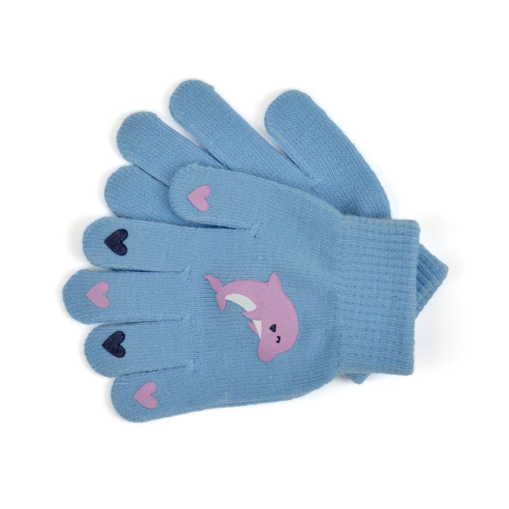 Girls 3 Pack Gloves Thermal Magic Flamingo Dolphin Unicorn Motif Warm Mittens - Picture 5 of 5
