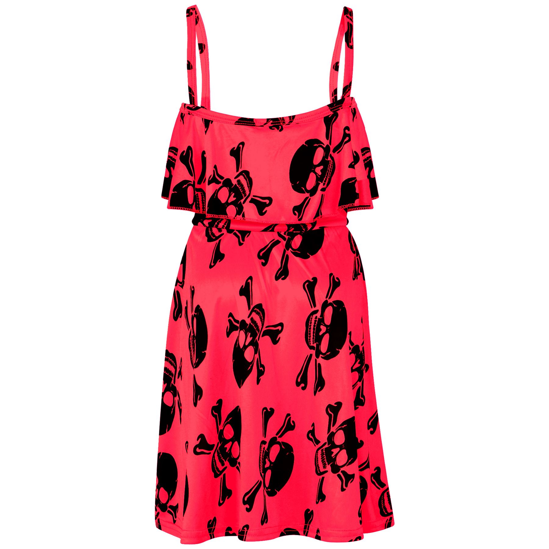 Girls Skater Dress Kids Plain Color Summer Party Off Shoulder Dresses 7-13 Yr - Picture 61 of 111