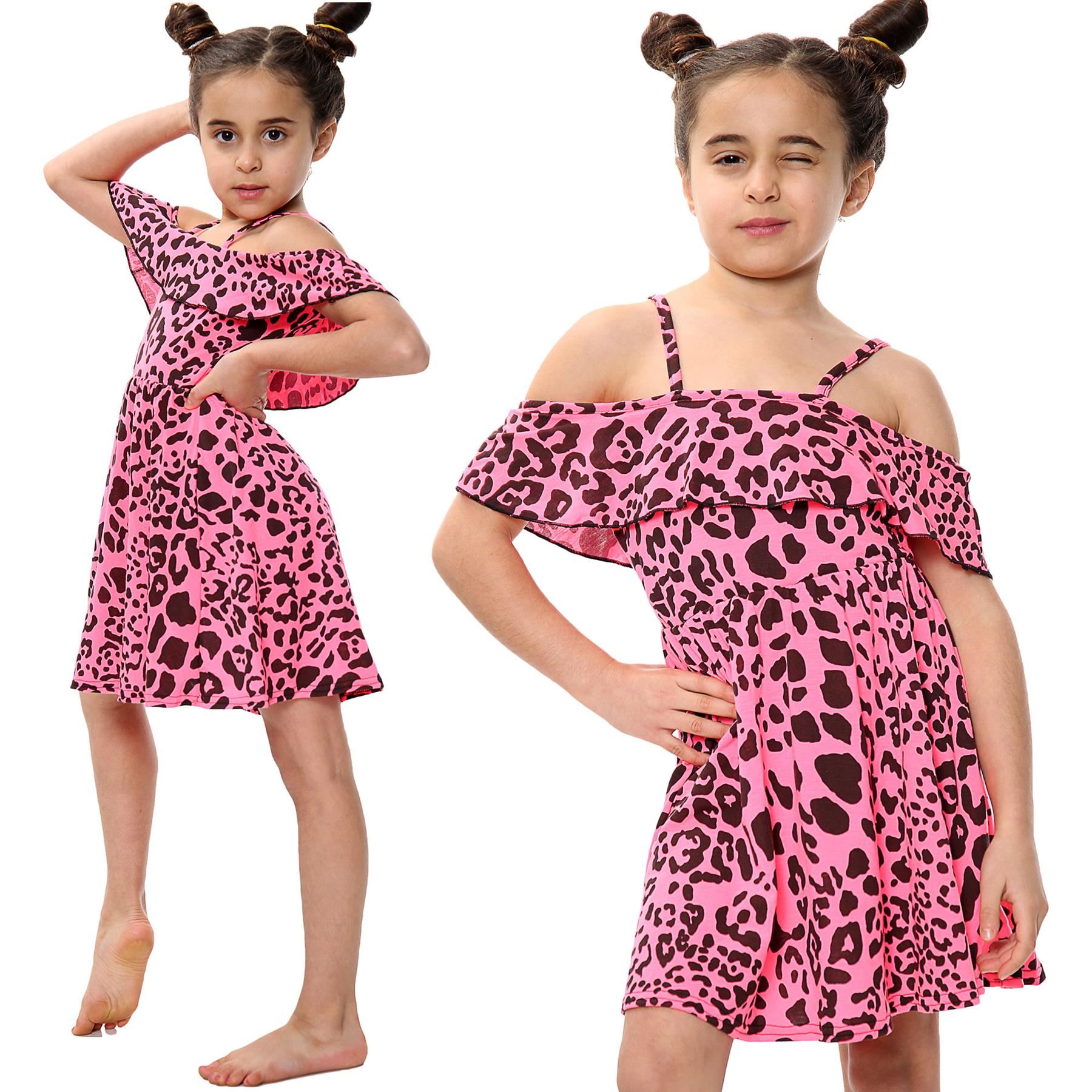 Girls Skater Dress Kids Plain Color Summer Party Off Shoulder Dresses 7-13 Yr - Picture 34 of 111
