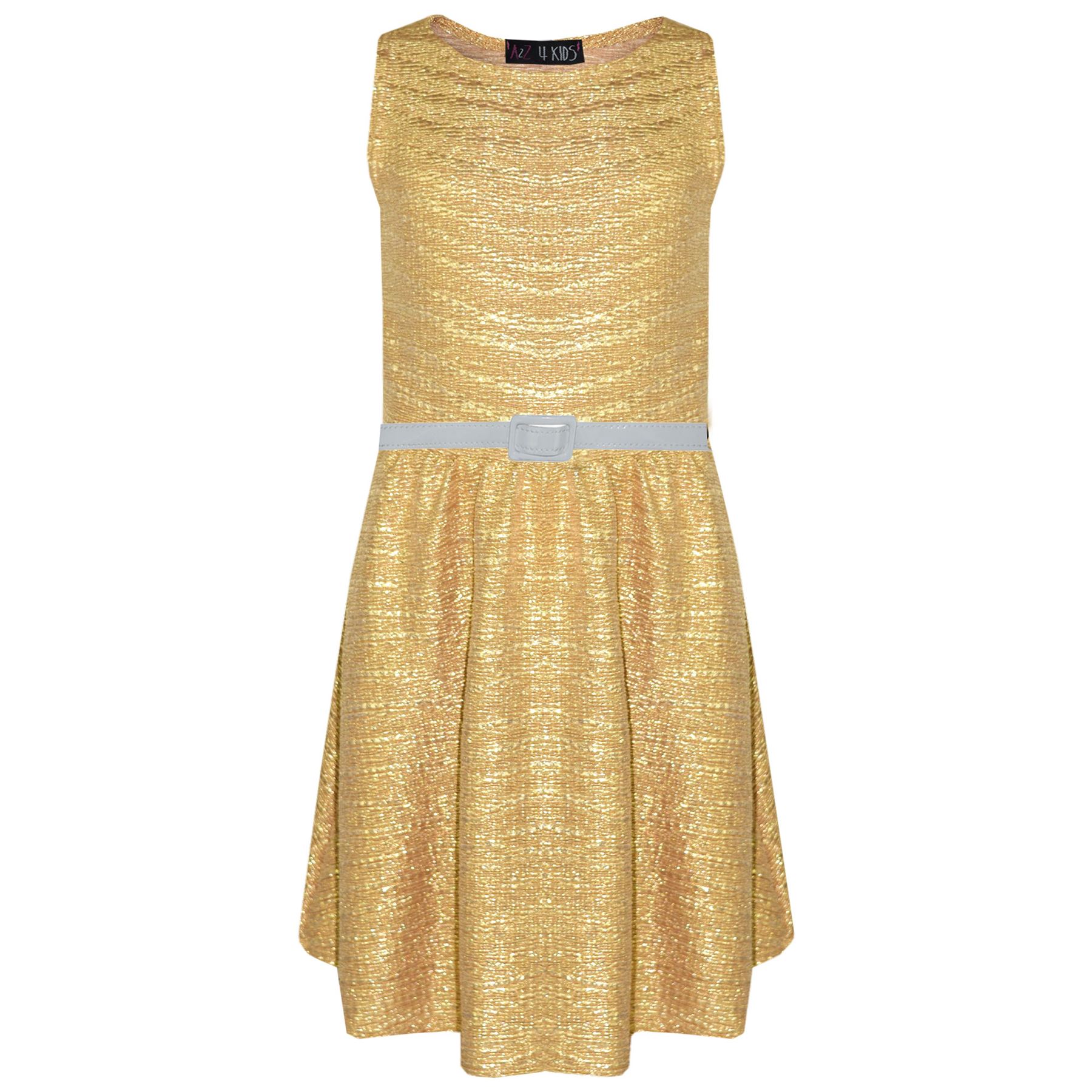 Girls Skater Dress Kids Shiny Summer Party Dresses With A Free Belt 7