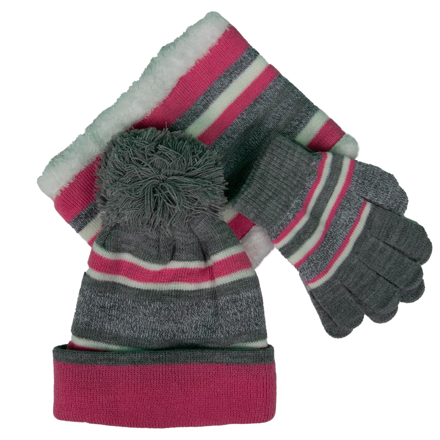 Kids Girls Hat Scarf Gloves Set Winter Warm Knitted Scarf Beanie