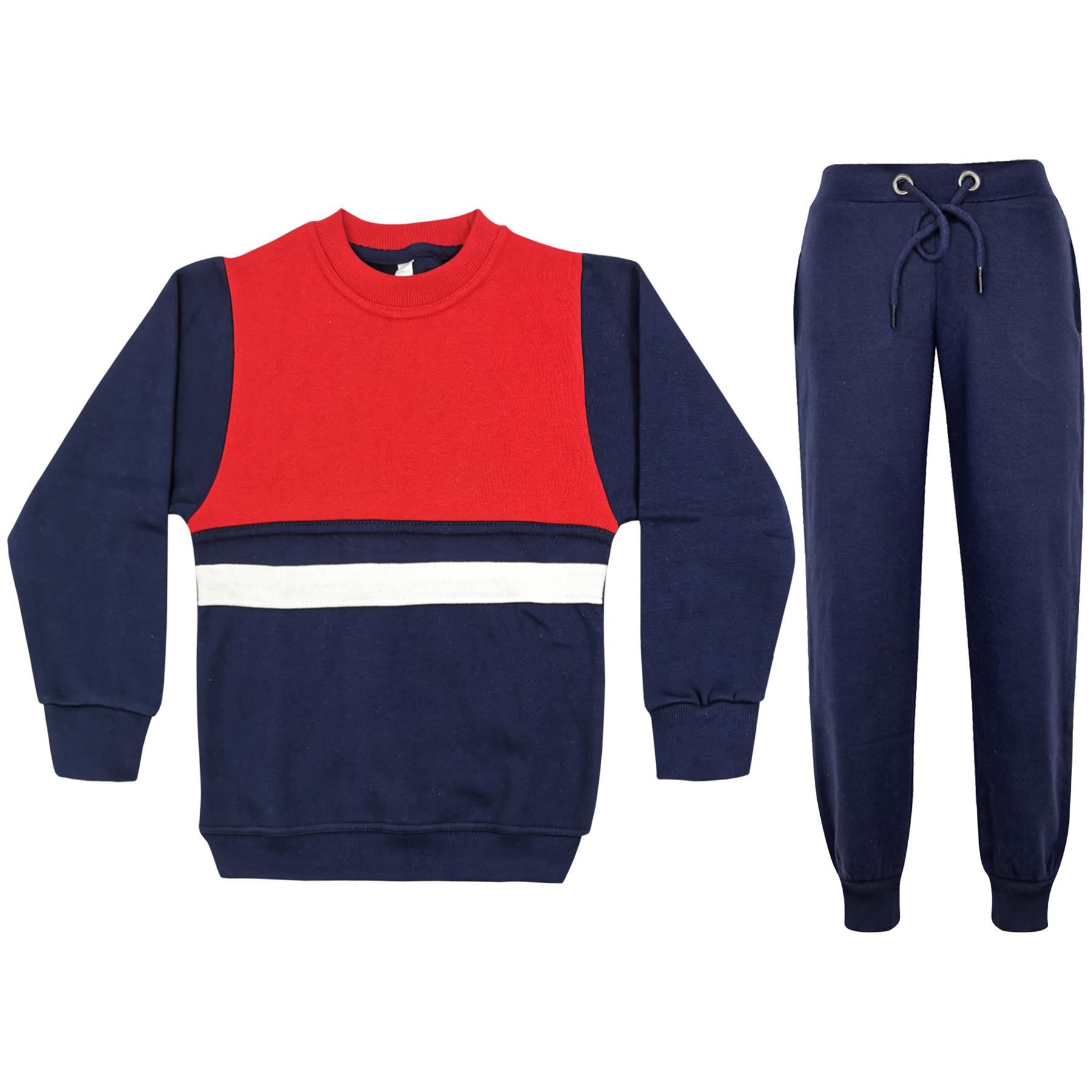 Kids Boys Girls Tracksuit Contrast Panel Top & Bottom Jogging Suits Sportswears - Picture 16 of 19