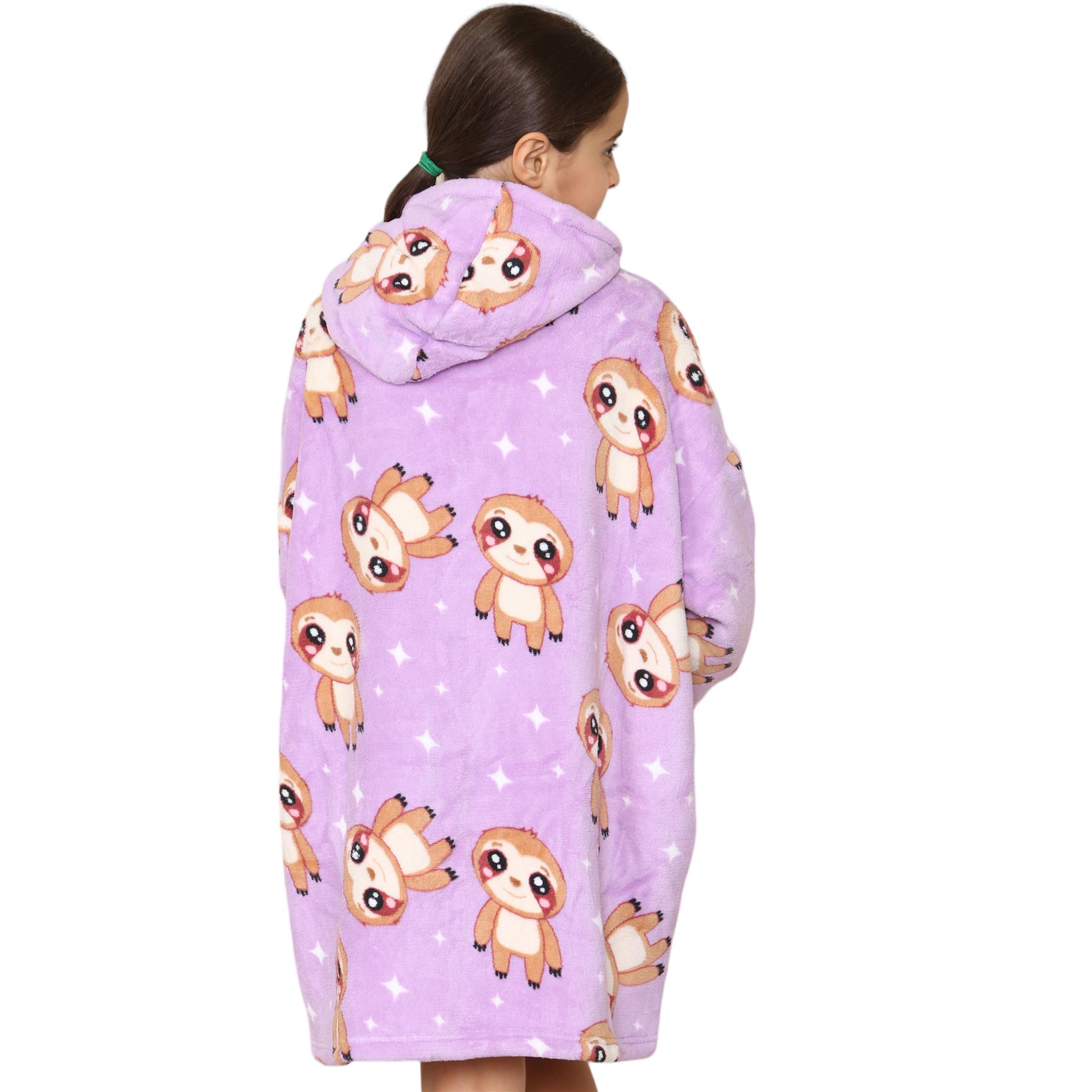 Kids Girls Boys Oversized Hoodie Animal Snuggle Blanket Super Soft Warm Fleece - Picture 30 of 47