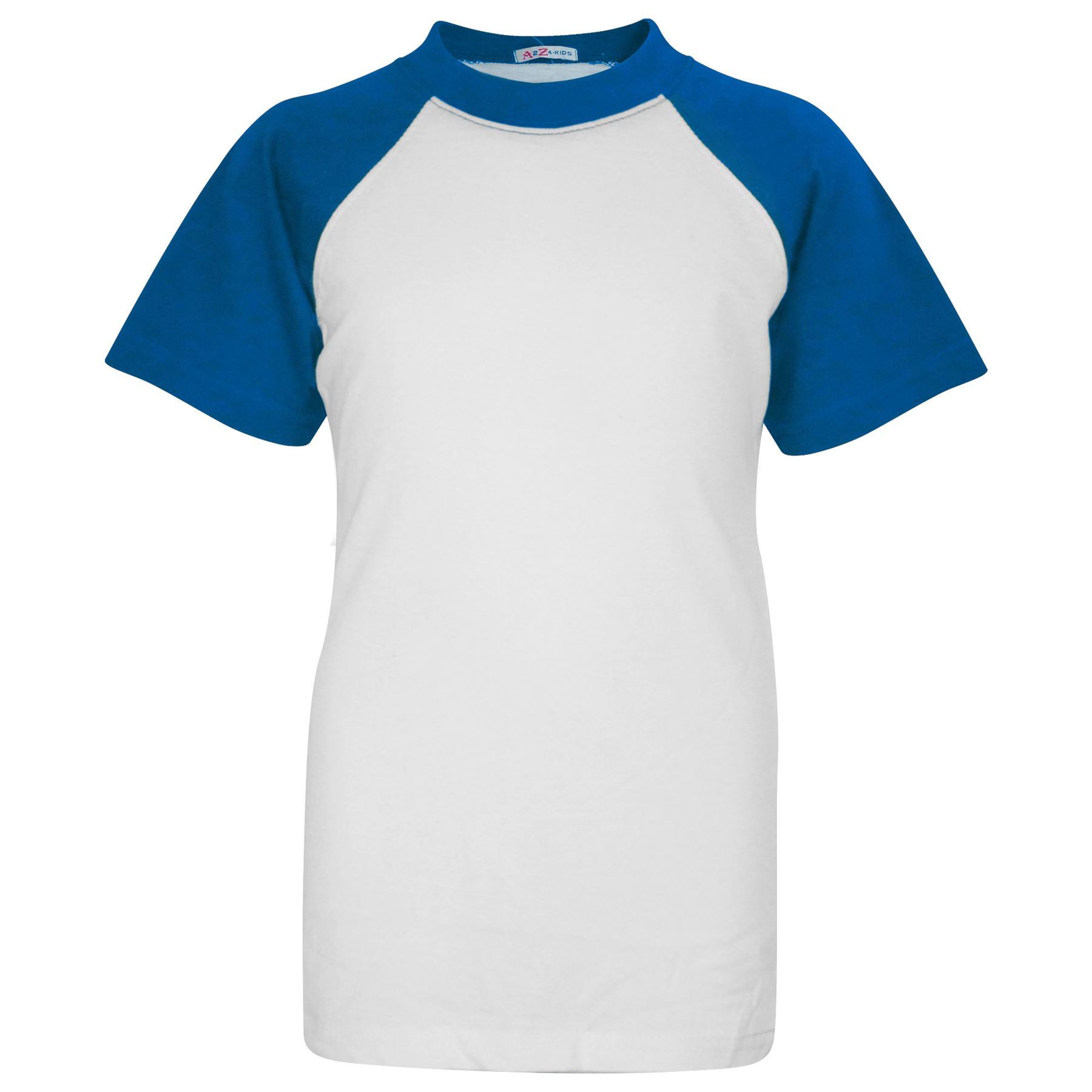 Bambini Blu T-Shirt Tinta Unita Baseball Americano Corto Raglan Maniche SPORTS