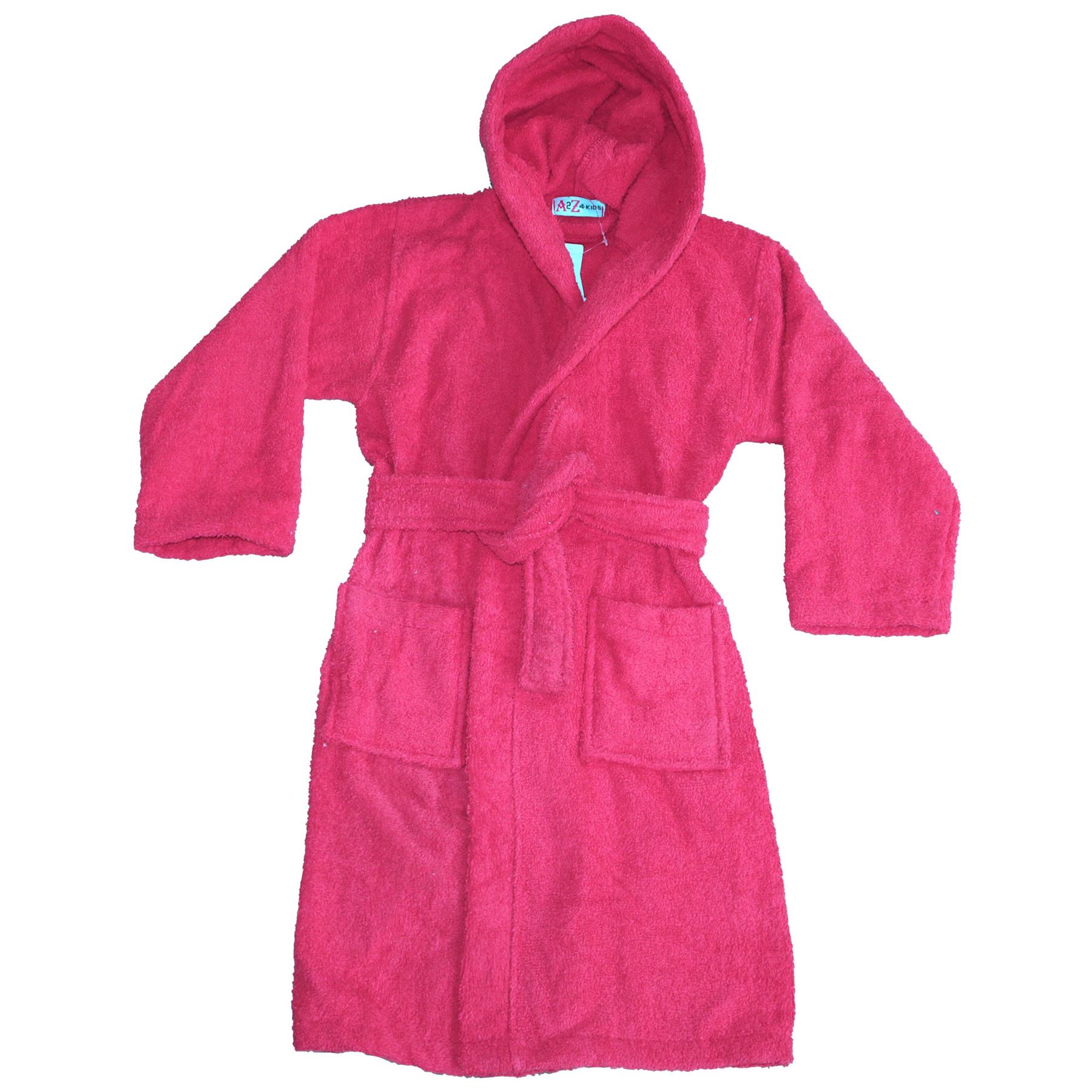 A2Z 4 Kids Girls 100 Cotton Pink Hooded Bathrobe Terry Towelling