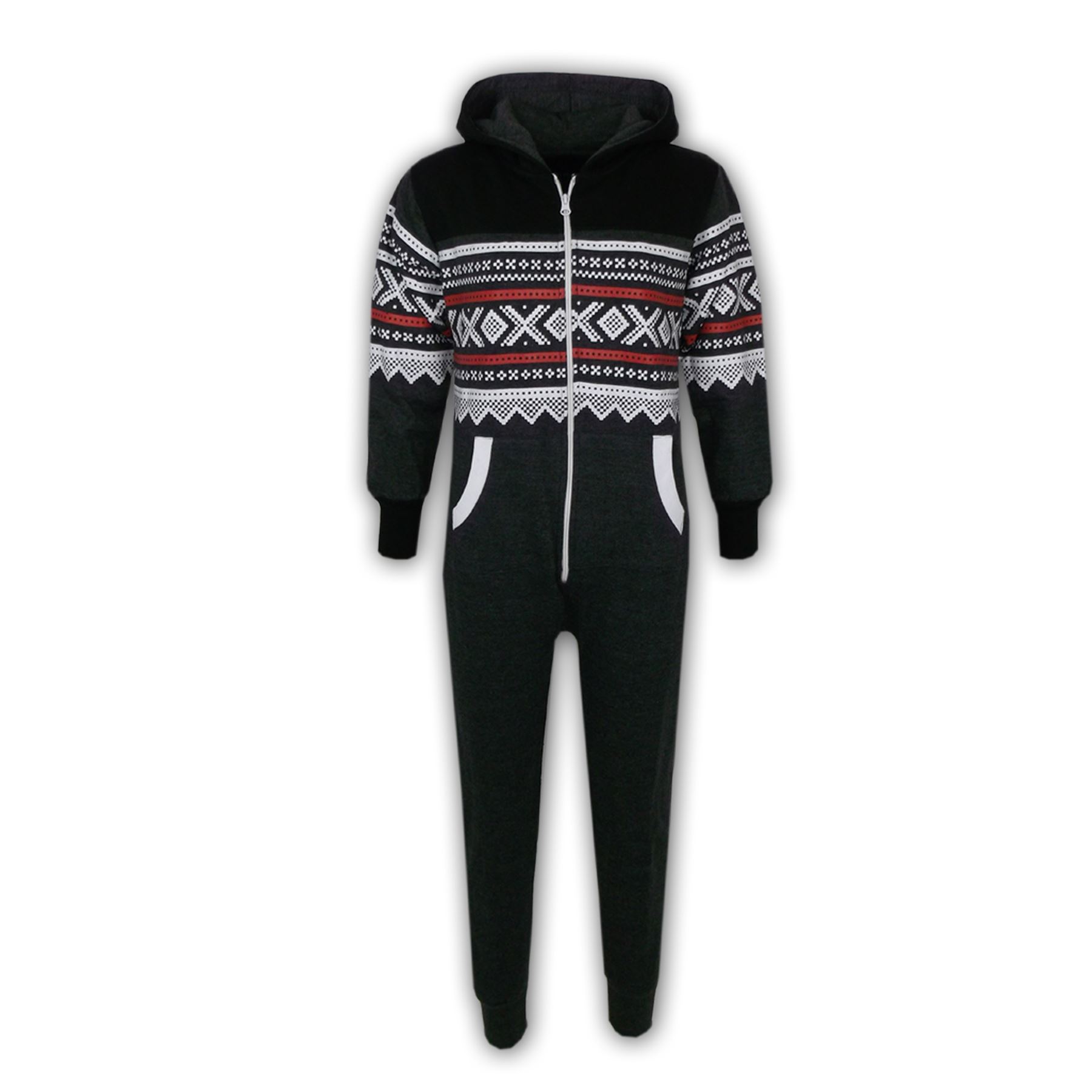 Kids Girls Boys Aztec Snowflake Print Hooded A2Z Onesie One Piece Jumpsuit - Picture 3 of 14