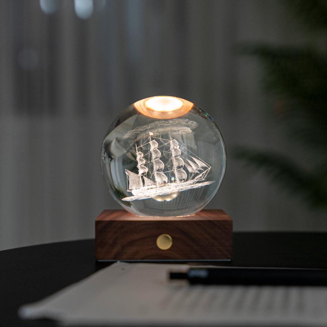 Crystal LED Desk Lamp Weighted Amber Ball Wooden Base Ginkgo Assorted Design - Picture 45 of 79