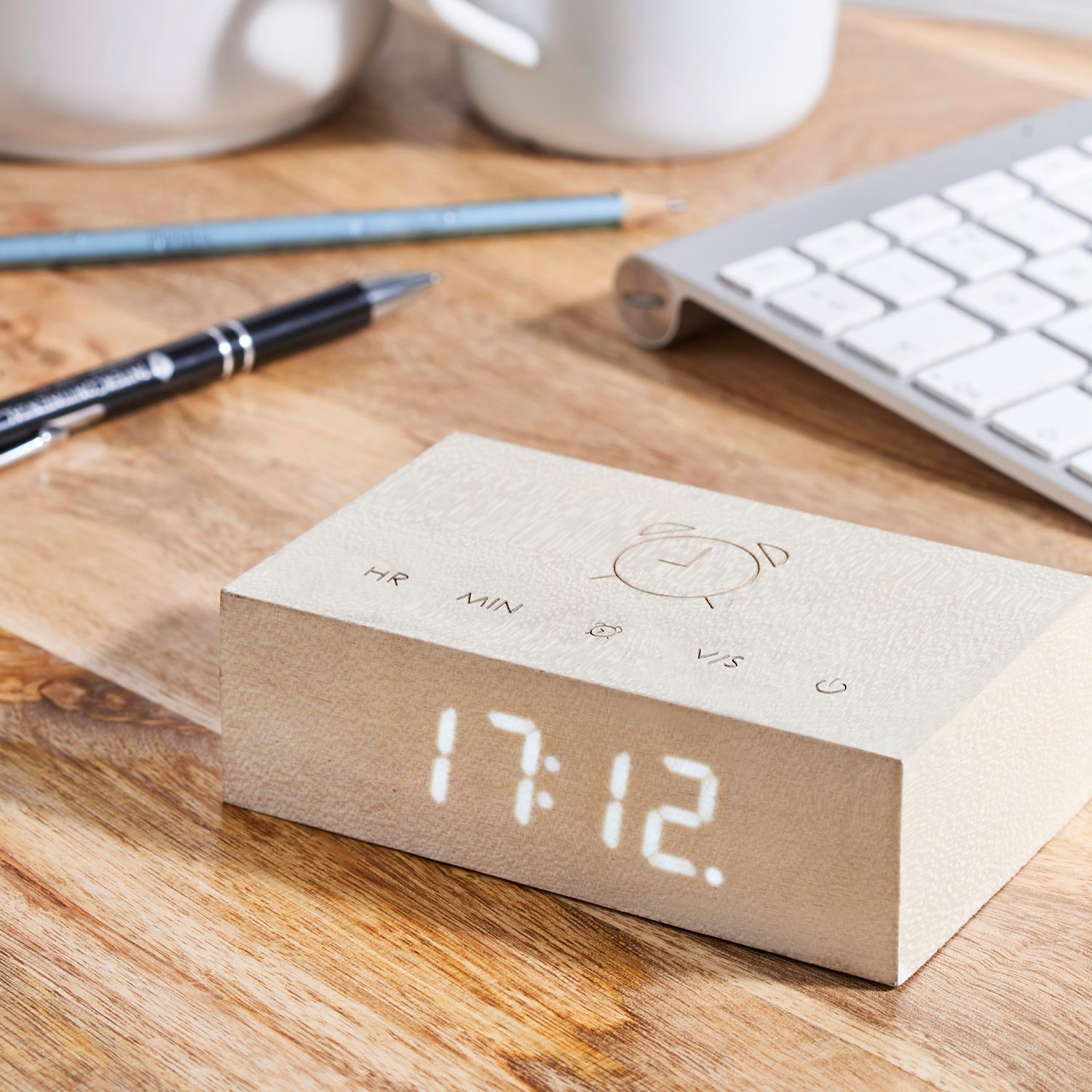 USB Wooden Alarm Clock with Sound Activation & Flip Over Snooze Control Gingko - Picture 38 of 38