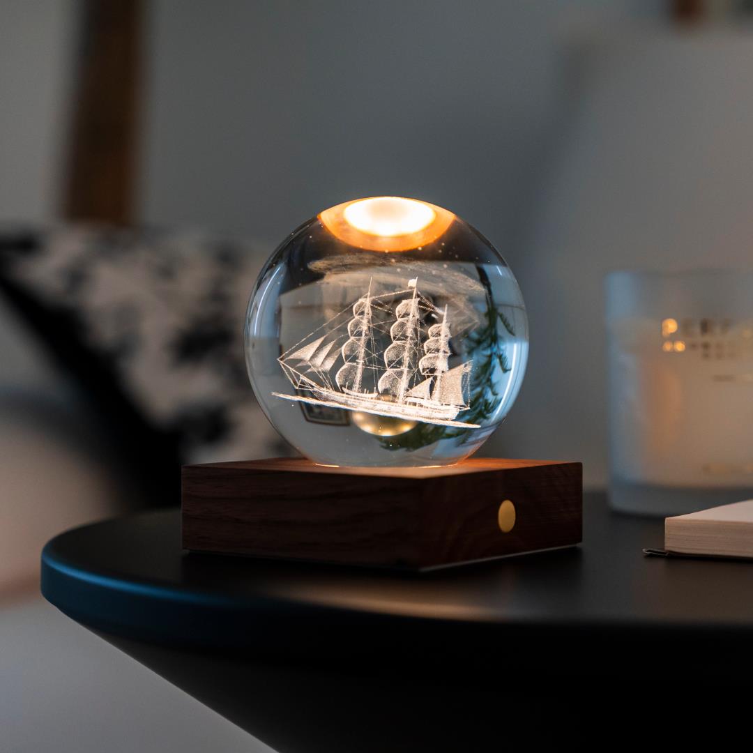 Crystal LED Desk Lamp Weighted Amber Ball Wooden Base Ginkgo Assorted Design - Picture 46 of 79