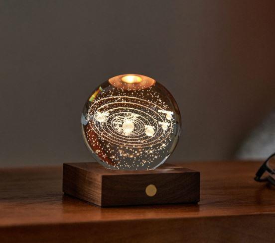 Crystal LED Desk Lamp Weighted Amber Ball Wooden Base Ginkgo Assorted Design - Picture 58 of 79