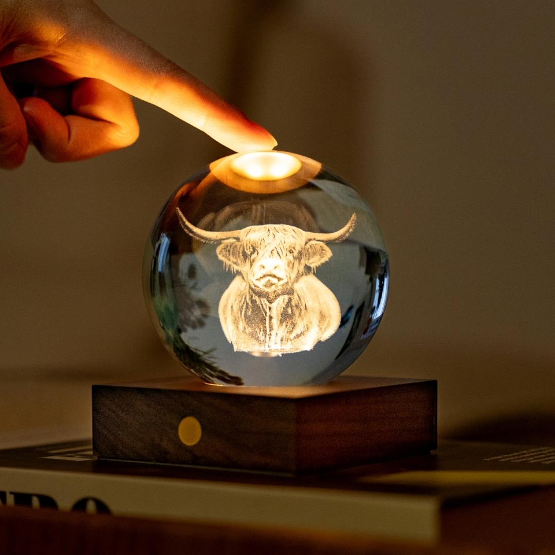 Crystal LED Desk Lamp Weighted Amber Ball Wooden Base Ginkgo Assorted Design - Picture 30 of 79