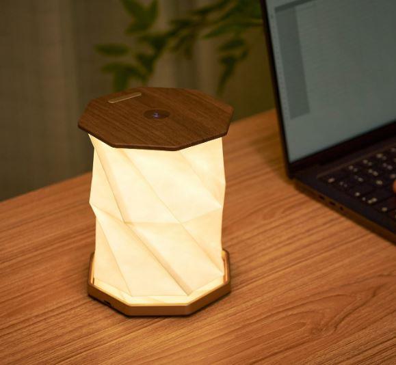 LED Desk Lamp Hexagon Twist Light Natural Wood Tyvek Paper Rechargeable 12cm - Picture 17 of 21