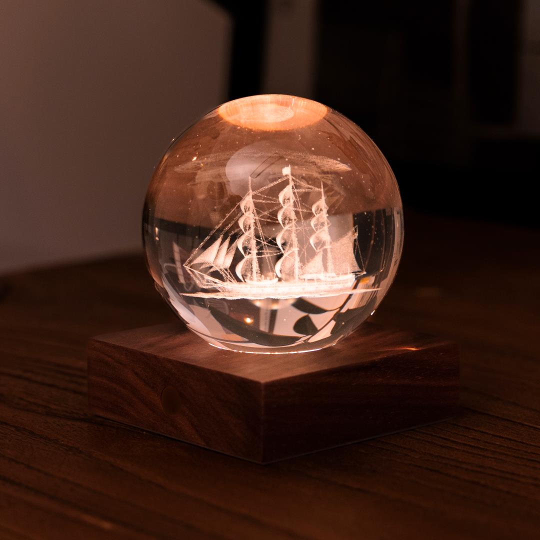 Crystal LED Desk Lamp Weighted Amber Ball Wooden Base Ginkgo Assorted Design - Picture 48 of 79