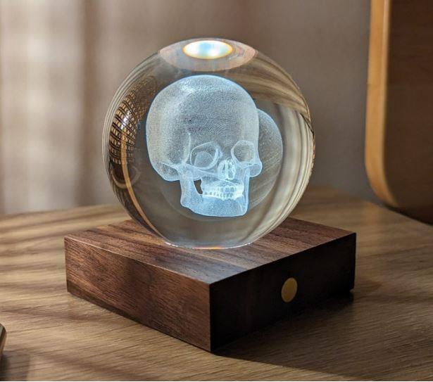 Crystal LED Desk Lamp Weighted Amber Ball Wooden Base Ginkgo Assorted Design - Picture 54 of 79