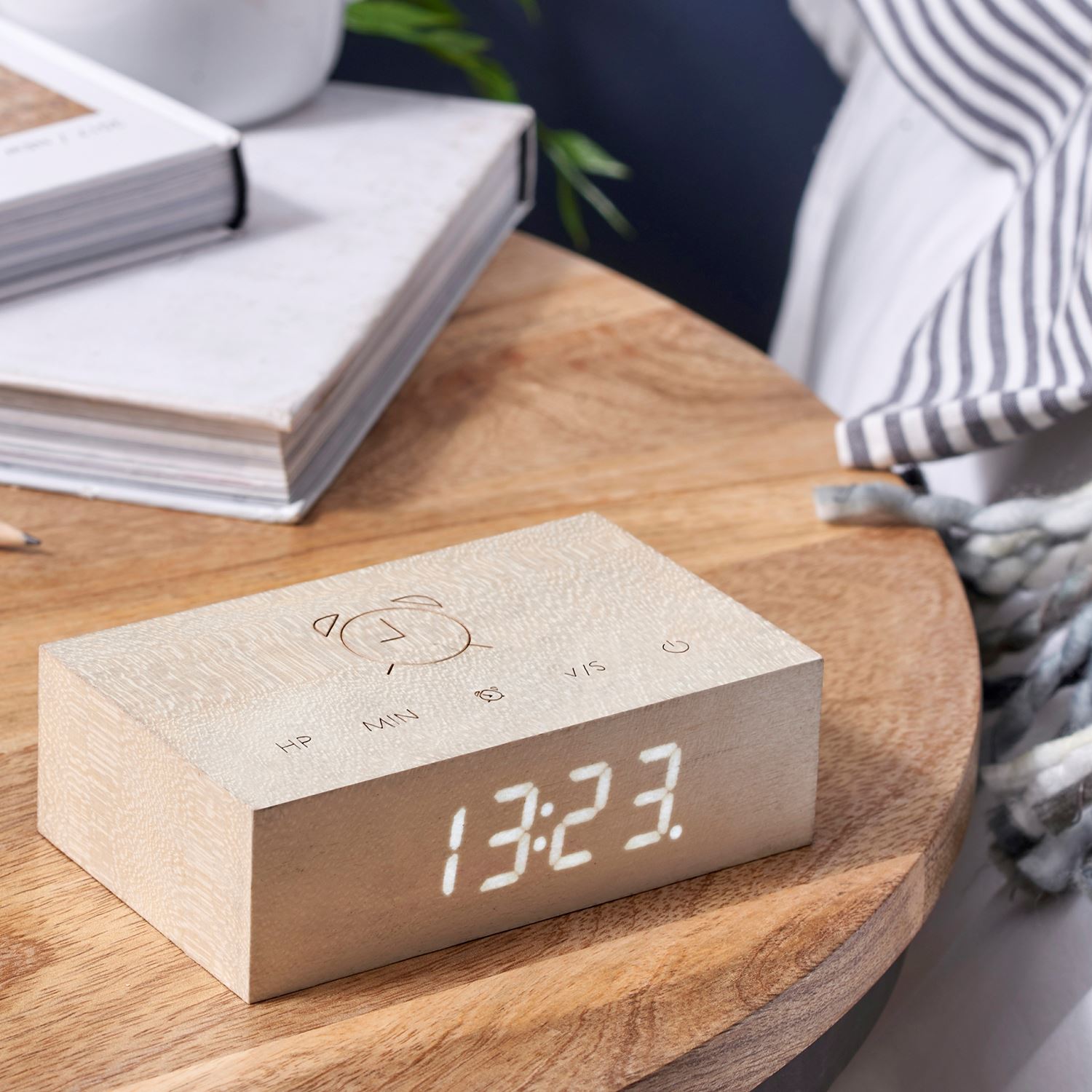 USB Wooden Alarm Clock with Sound Activation & Flip Over Snooze Control Gingko - Picture 37 of 38