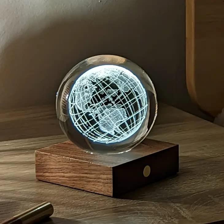 Crystal LED Desk Lamp Weighted Amber Ball Wooden Base Ginkgo Assorted Design - Picture 77 of 79
