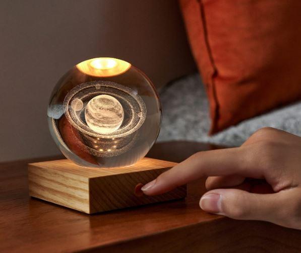 Crystal LED Desk Lamp Weighted Amber Ball Wooden Base Ginkgo Assorted Design - Picture 53 of 79