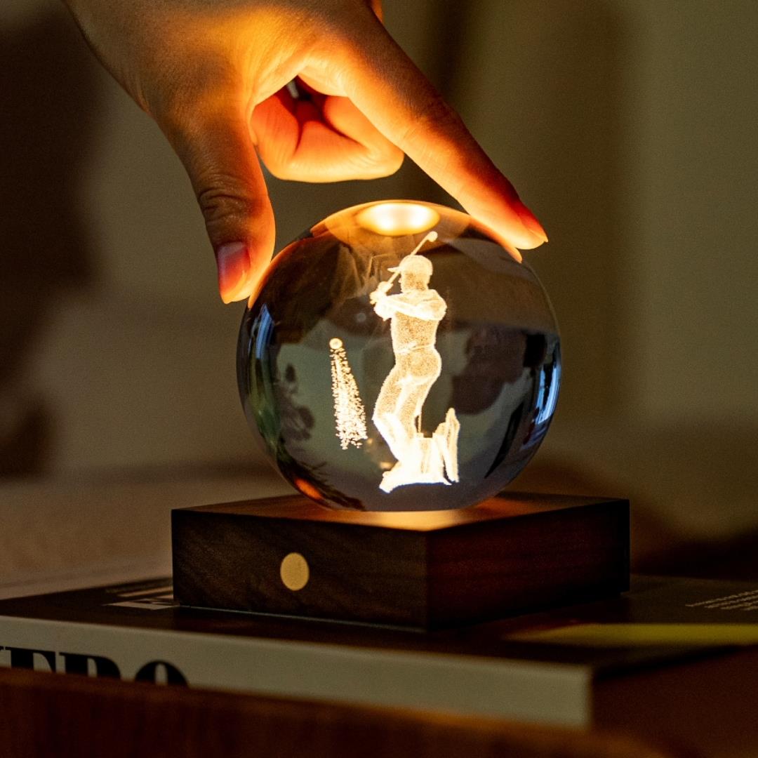 Crystal LED Desk Lamp Weighted Amber Ball Wooden Base Ginkgo Assorted Design - Picture 27 of 79