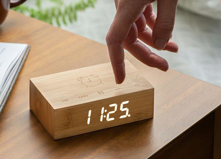 USB Wooden Alarm Clock with Sound Activation & Flip Over Snooze Control Gingko - Picture 16 of 38