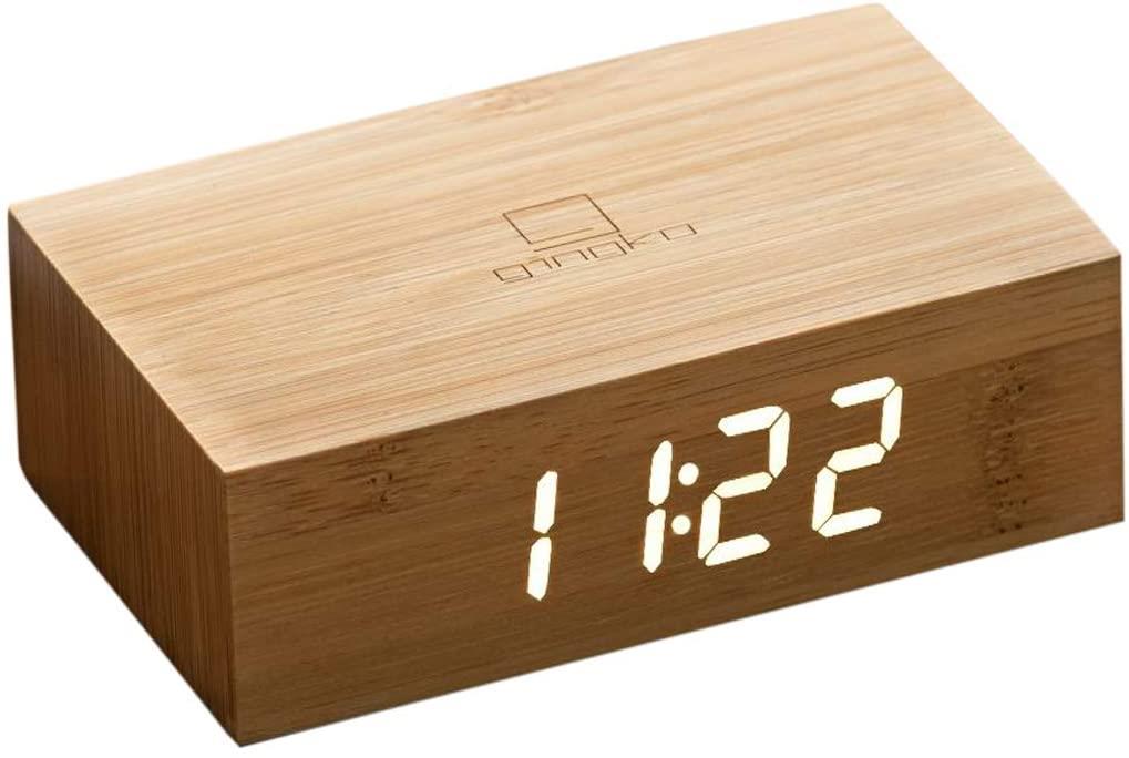 USB Wooden Alarm Clock with Sound Activation & Flip Over Snooze Control Gingko - Picture 15 of 38