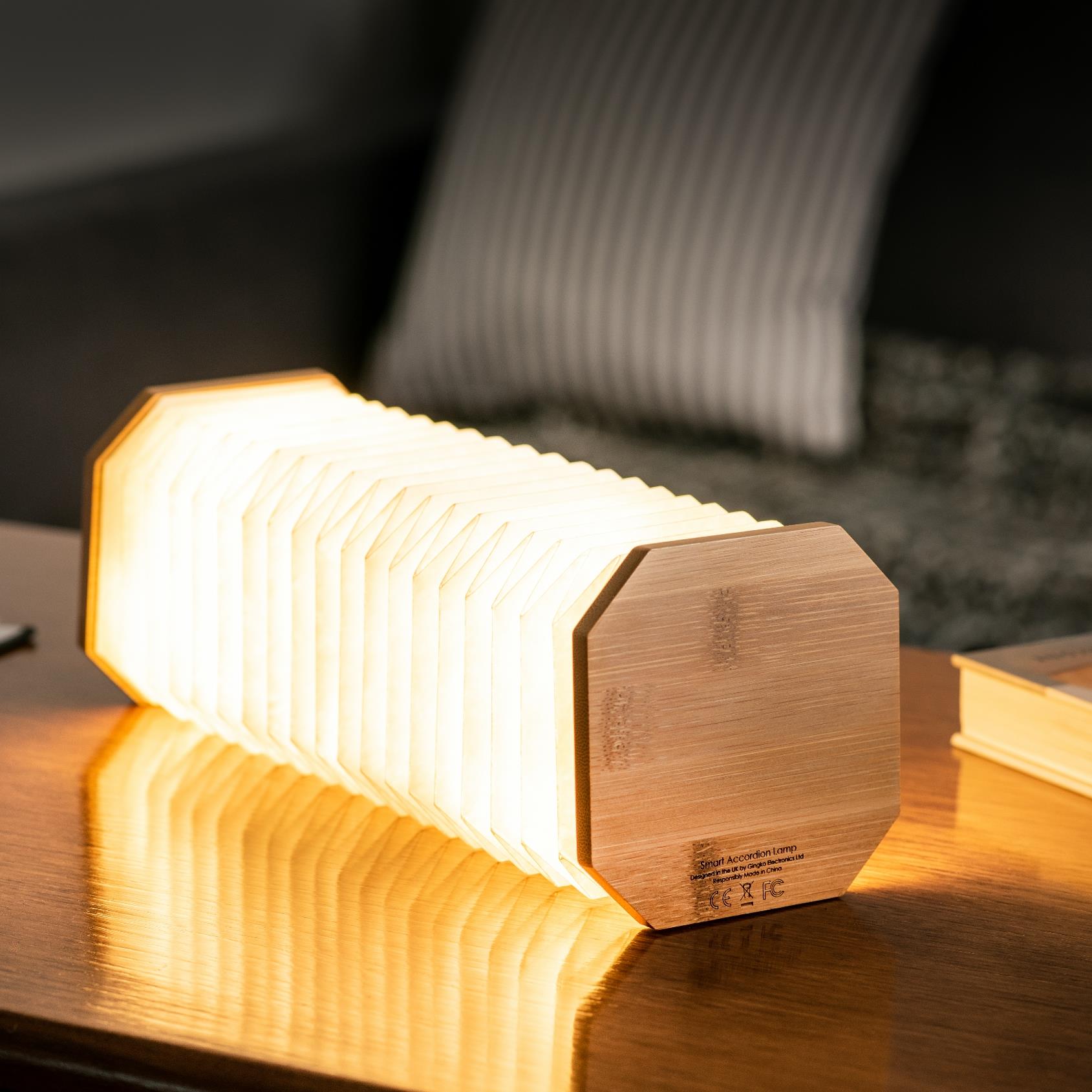 Accordion LED Light Desk Lamp Rechargeable Via USB Gingko Natural Wood / Velvet - Picture 18 of 57