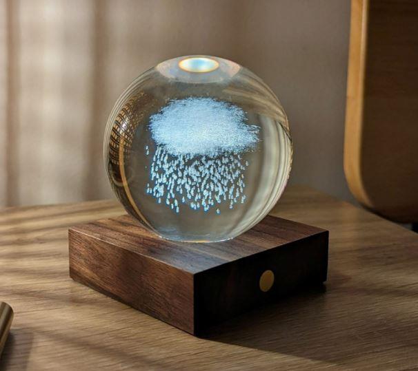 Crystal LED Desk Lamp Weighted Amber Ball Wooden Base Ginkgo Assorted Design - Picture 42 of 79