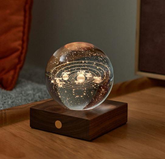 Crystal LED Desk Lamp Weighted Amber Ball Wooden Base Ginkgo Assorted Design - Picture 59 of 79