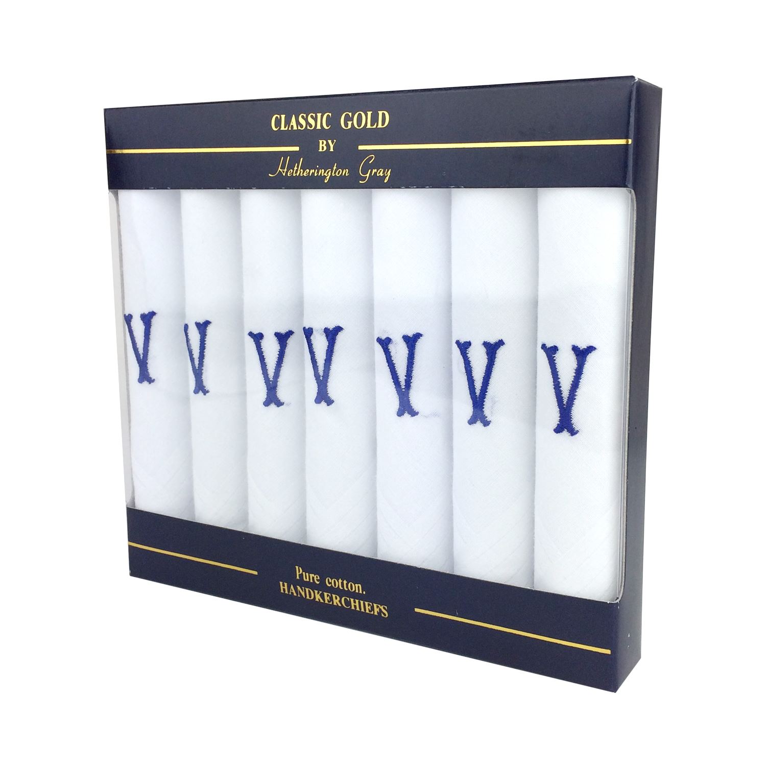 7 Pack Of Mens White Satin Bordered Handkerchiefs With Initials