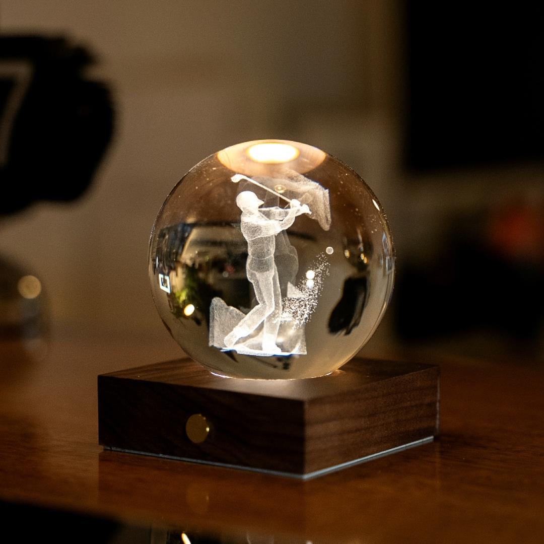 Crystal LED Desk Lamp Weighted Amber Ball Wooden Base Ginkgo Assorted Design - Picture 22 of 79