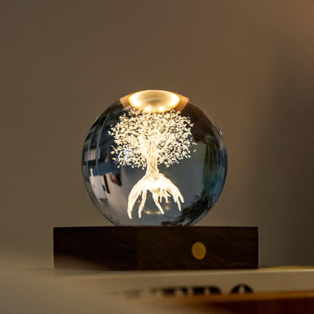 Crystal LED Desk Lamp Weighted Amber Ball Wooden Base Ginkgo Assorted Design - Picture 69 of 79