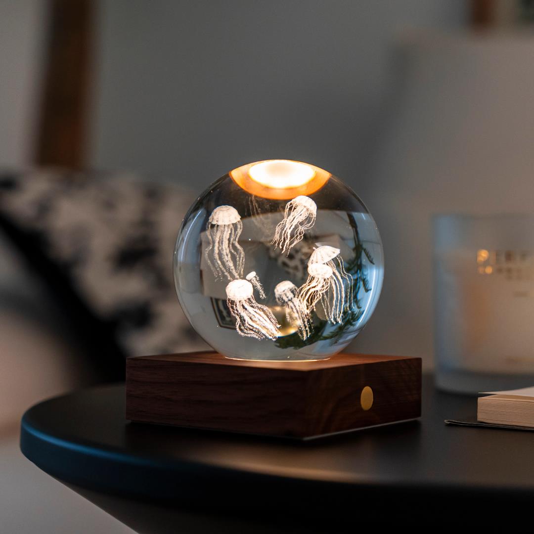 Crystal LED Desk Lamp Weighted Amber Ball Wooden Base Ginkgo Assorted Design - Picture 37 of 79