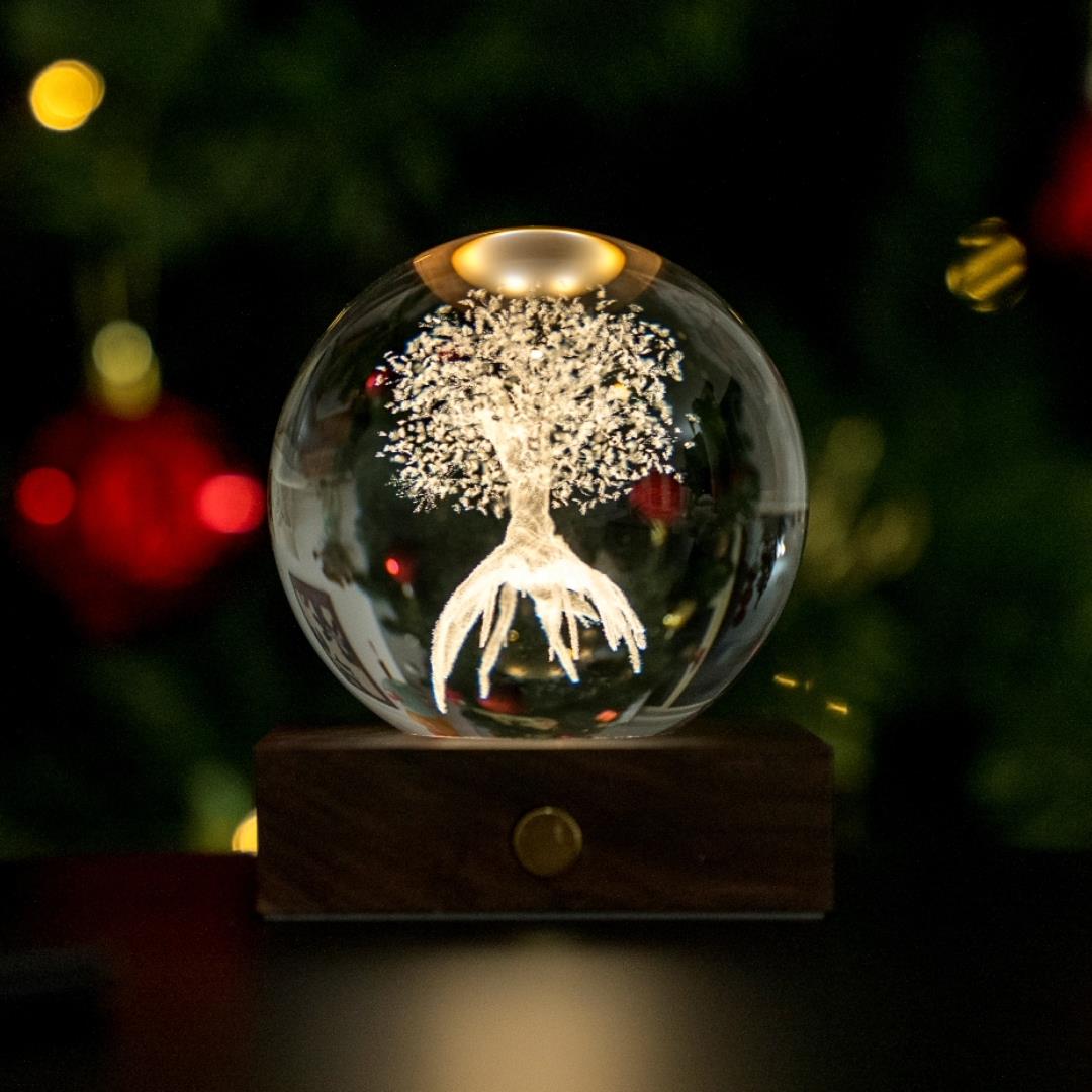 Crystal LED Desk Lamp Weighted Amber Ball Wooden Base Ginkgo Assorted Design - Picture 71 of 79