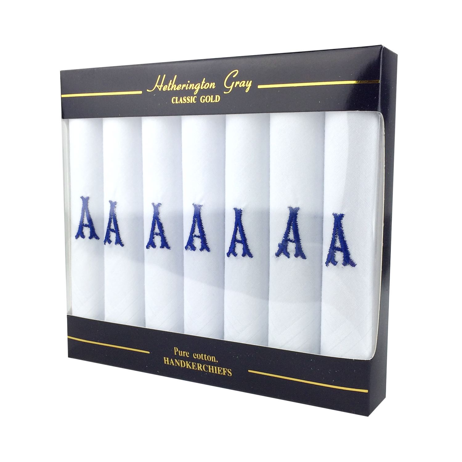 7 Pack Of Mens White Satin Bordered Handkerchiefs With Initials