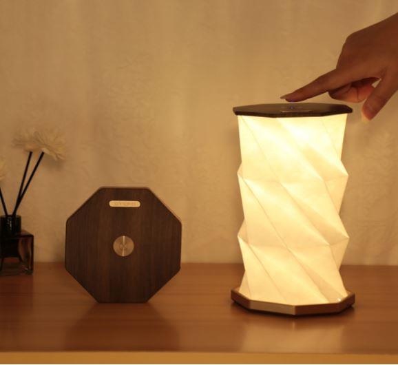 LED Desk Lamp Hexagon Twist Light Natural Wood Tyvek Paper Rechargeable 12cm - Picture 16 of 21