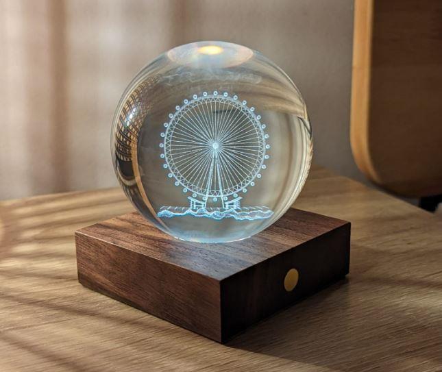 Crystal LED Desk Lamp Weighted Amber Ball Wooden Base Ginkgo Assorted Design - Picture 16 of 79