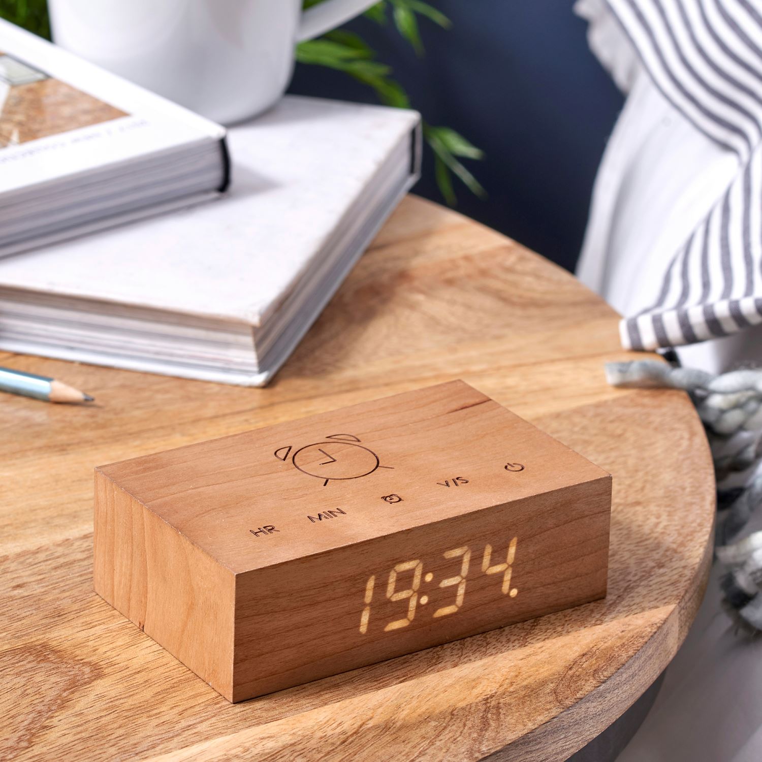USB Wooden Alarm Clock with Sound Activation & Flip Over Snooze Control Gingko - Picture 26 of 38