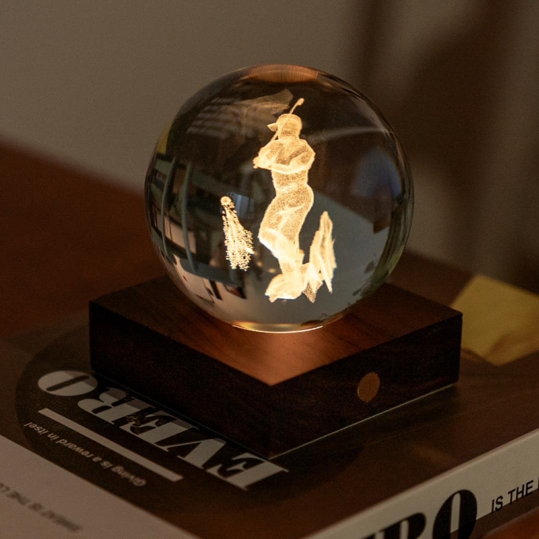 Crystal LED Desk Lamp Weighted Amber Ball Wooden Base Ginkgo Assorted Design - Picture 23 of 79