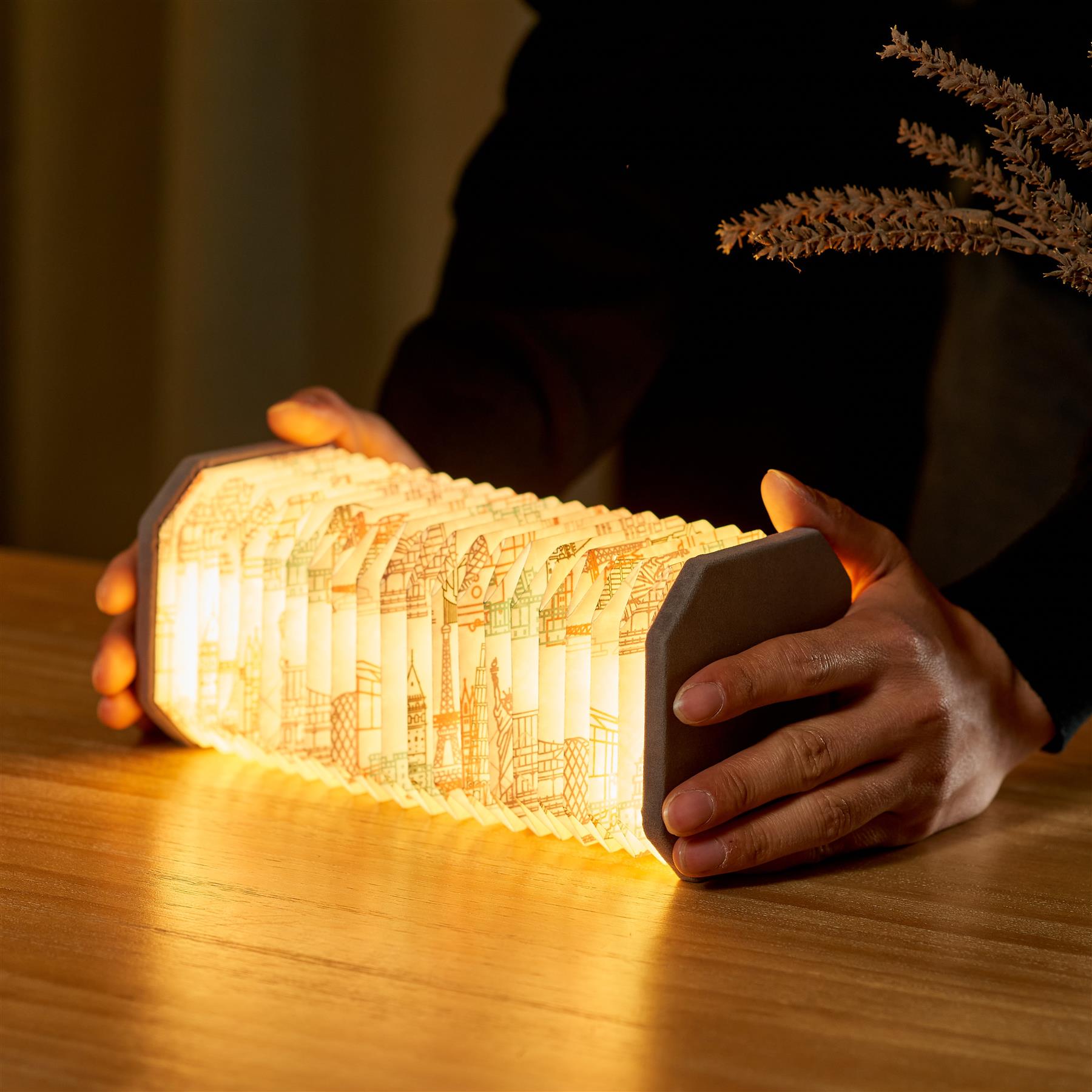 Accordion LED Light Desk Lamp Rechargeable Via USB Gingko Natural Wood / Velvet - Picture 47 of 57