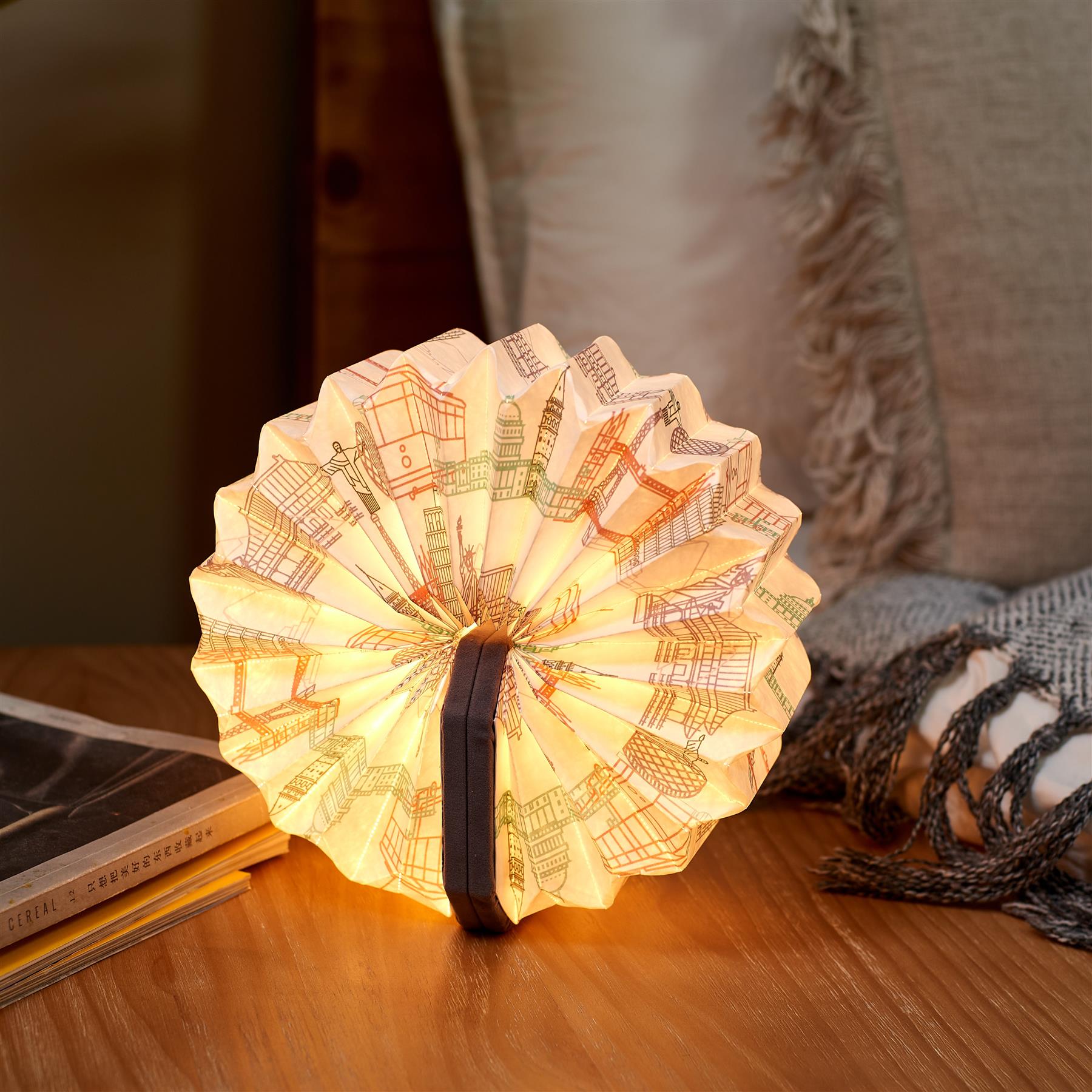 Accordion LED Light Desk Lamp Rechargeable Via USB Gingko Natural Wood / Velvet - Picture 43 of 57