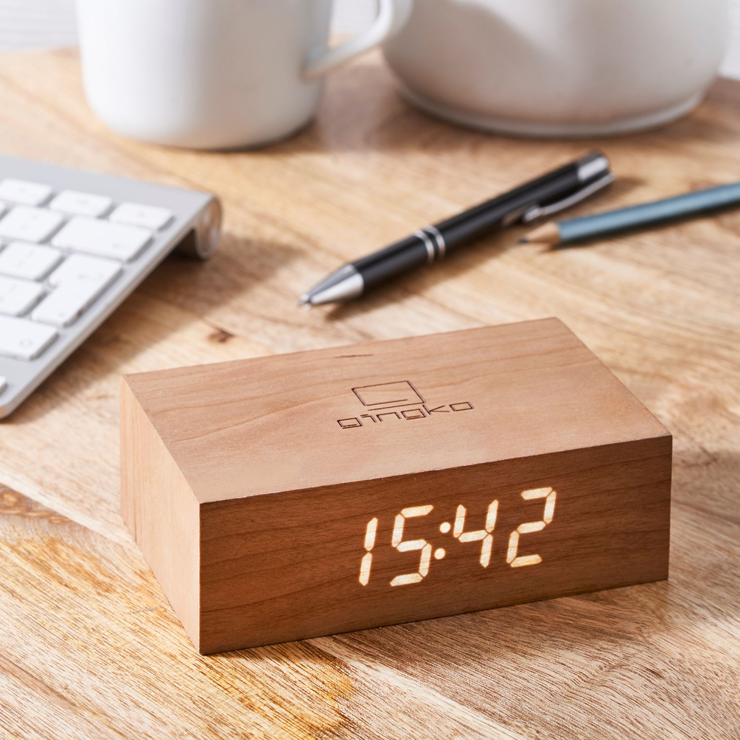USB Wooden Alarm Clock with Sound Activation & Flip Over Snooze Control Gingko - Picture 25 of 38