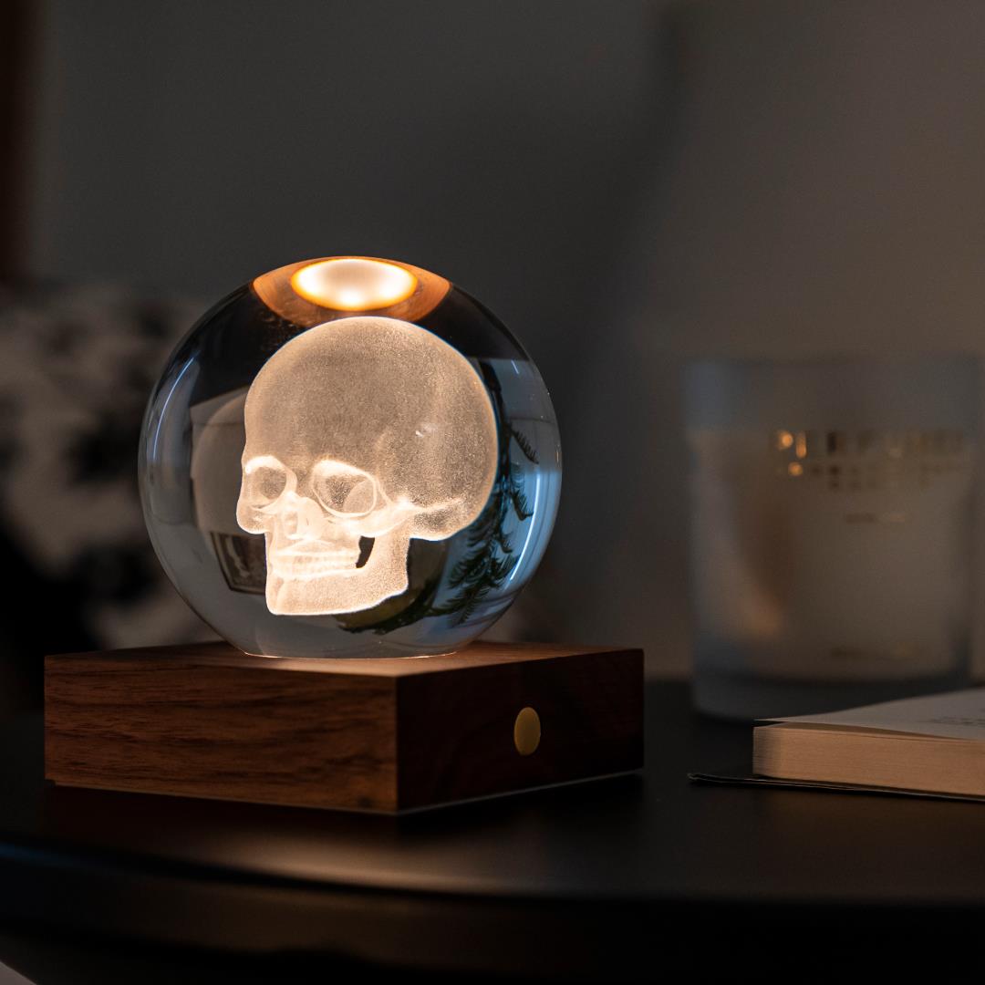 Crystal LED Desk Lamp Weighted Amber Ball Wooden Base Ginkgo Assorted Design - Picture 56 of 79