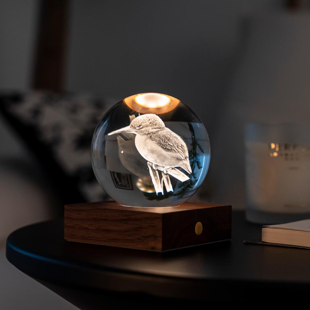 Crystal LED Desk Lamp Weighted Amber Ball Wooden Base Ginkgo Assorted Design - Picture 39 of 79