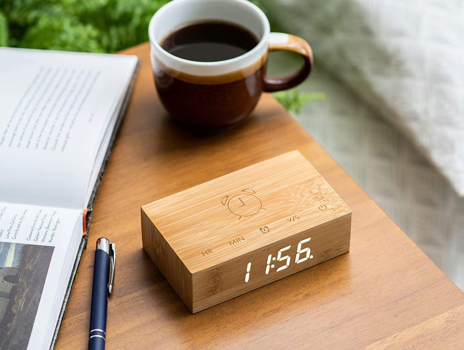 USB Wooden Alarm Clock with Sound Activation & Flip Over Snooze Control Gingko - Picture 17 of 38