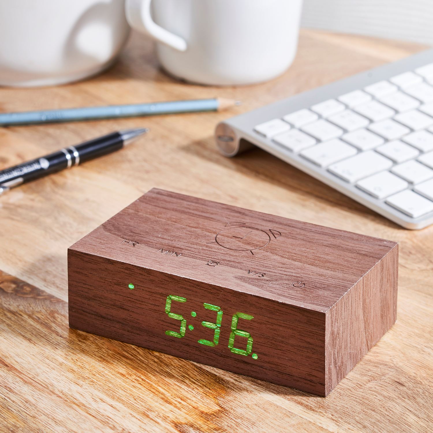 USB Wooden Alarm Clock with Sound Activation & Flip Over Snooze Control Gingko - Picture 31 of 38