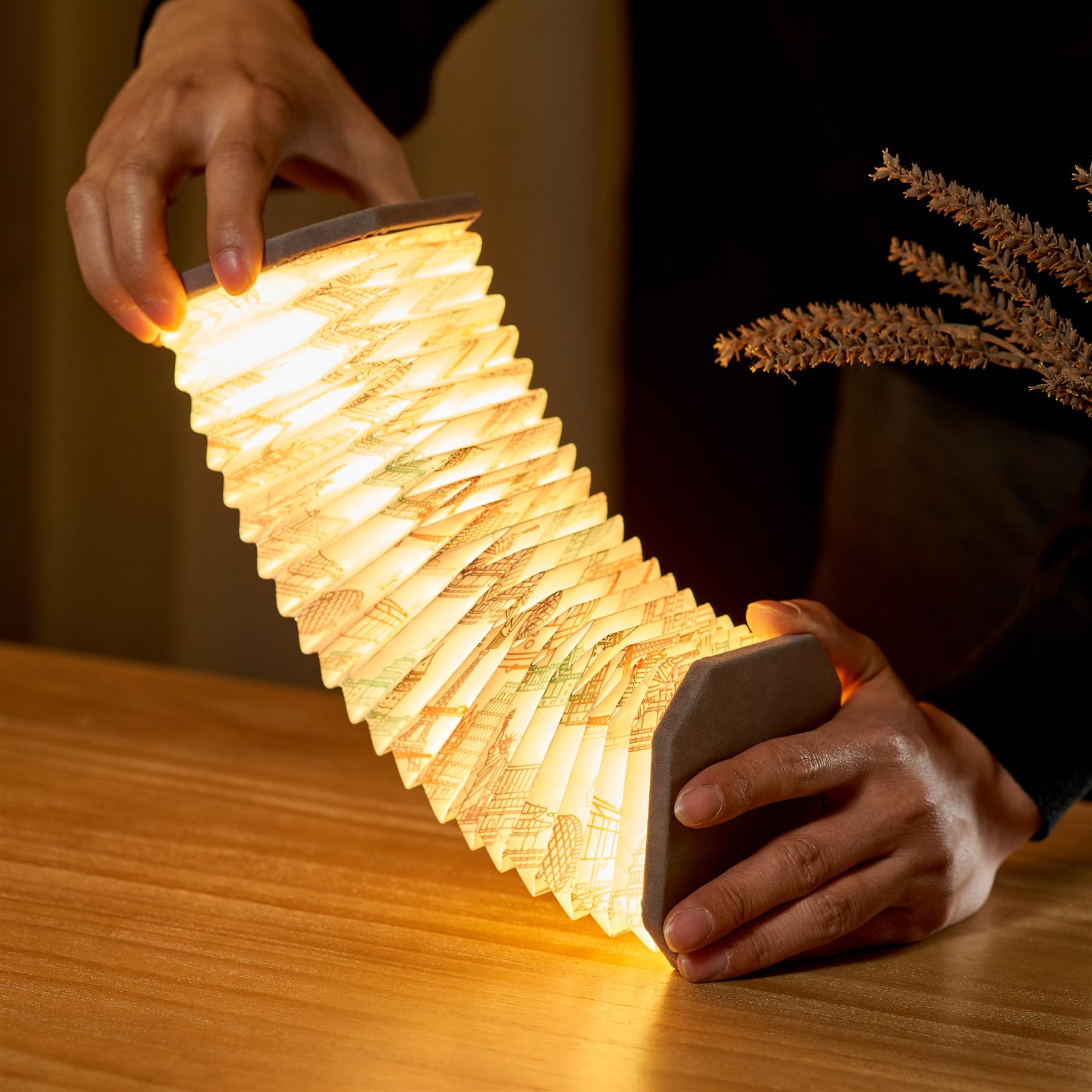 Accordion LED Light Desk Lamp Rechargeable Via USB Gingko Natural Wood / Velvet - Picture 46 of 57