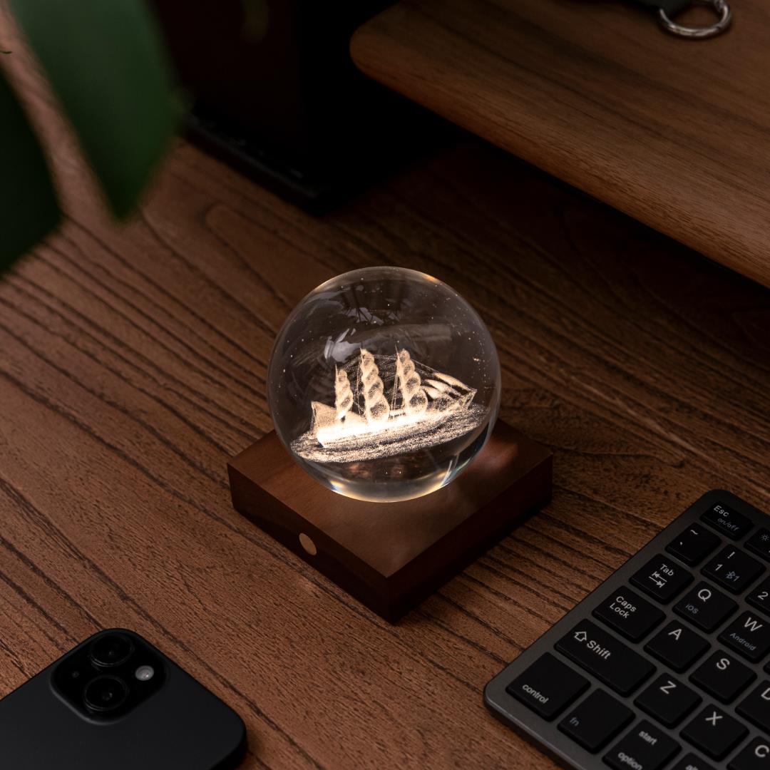 Crystal LED Desk Lamp Weighted Amber Ball Wooden Base Ginkgo Assorted Design - Picture 47 of 79