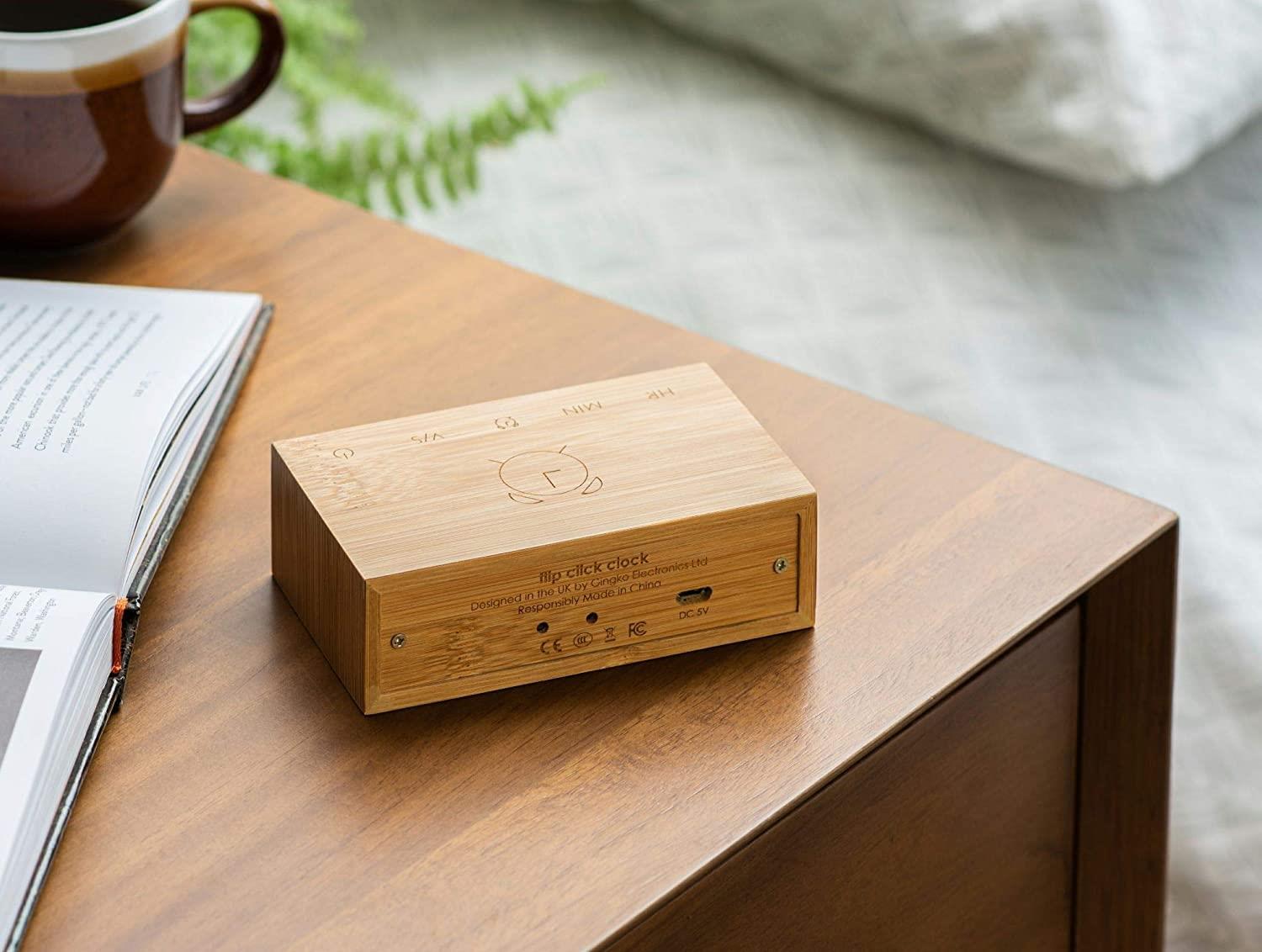 USB Wooden Alarm Clock with Sound Activation & Flip Over Snooze Control Gingko - Picture 18 of 38