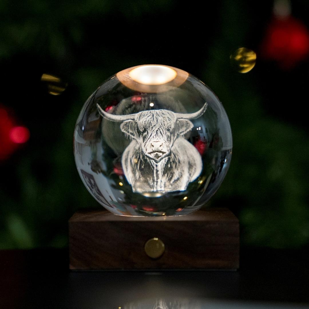 Crystal LED Desk Lamp Weighted Amber Ball Wooden Base Ginkgo Assorted Design - Picture 32 of 79