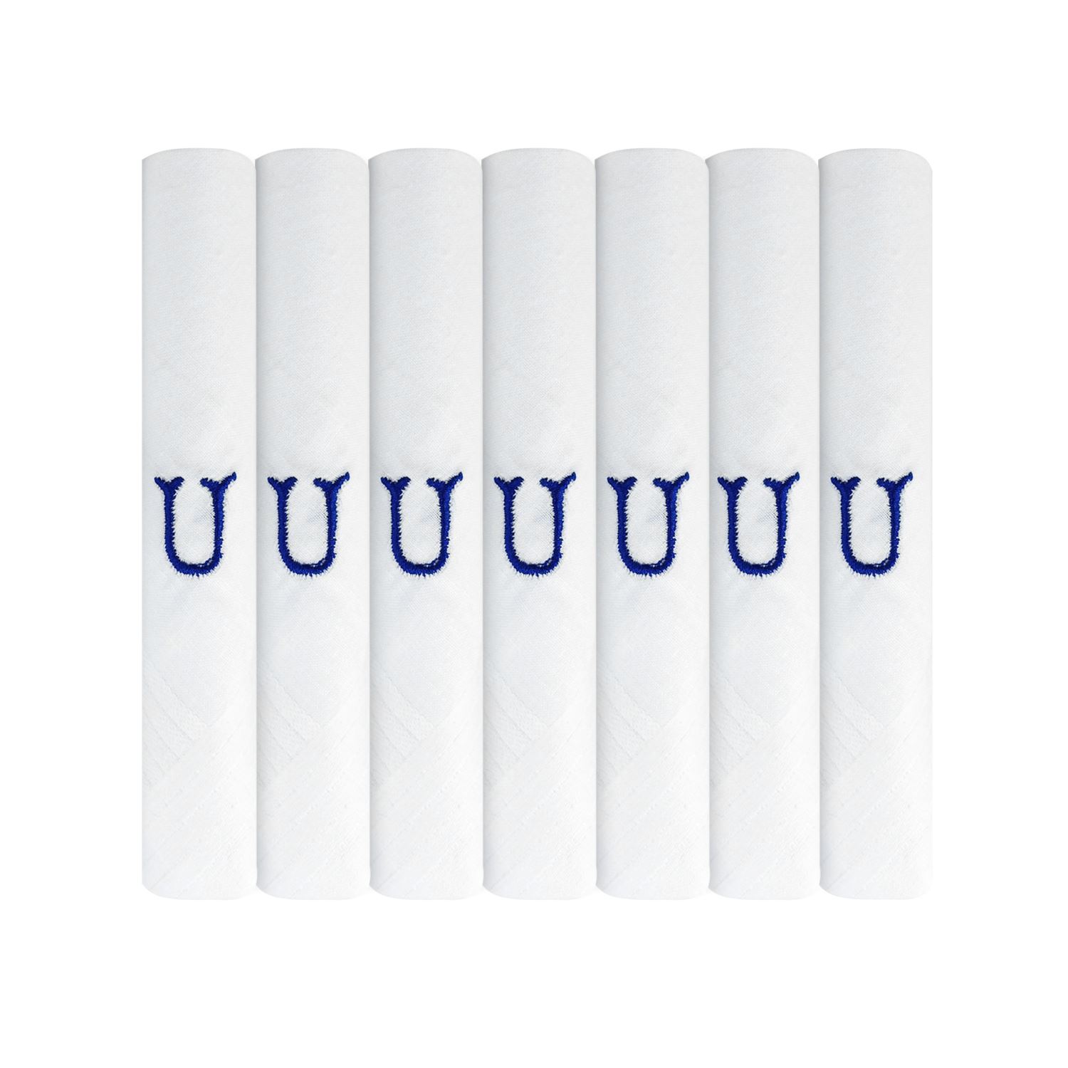 7 Pack Of Mens White Satin Bordered Handkerchiefs With Initials