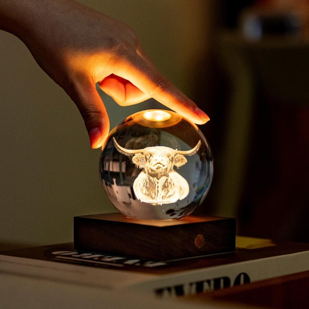 Crystal LED Desk Lamp Weighted Amber Ball Wooden Base Ginkgo Assorted Design - Picture 31 of 79